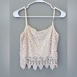 Vintage Joan&Lucy embroidered overlay tank fully lined size large cream